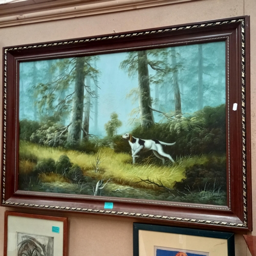 385 - Large Framed Print on Canvas of a Hunting Dog and another of Duck Rising