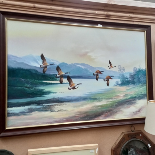 385 - Large Framed Print on Canvas of a Hunting Dog and another of Duck Rising