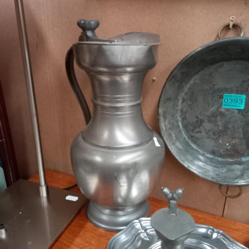 393 - Mixed lot of Pewter including a large Flagon