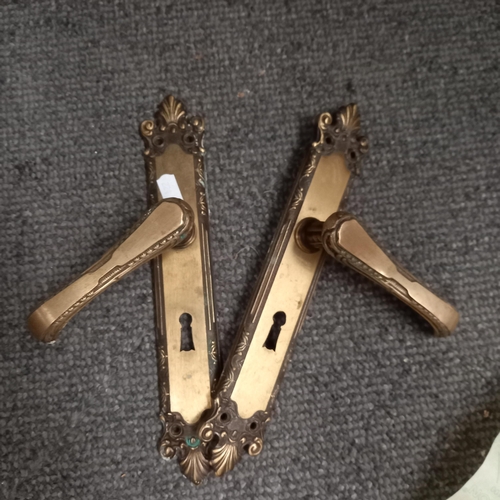 399 - 3 pairs of Brass Door Handles