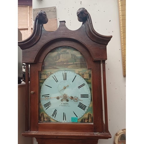 43 - Victorian Painted Arch Dial Longcase Clock in Pine Case