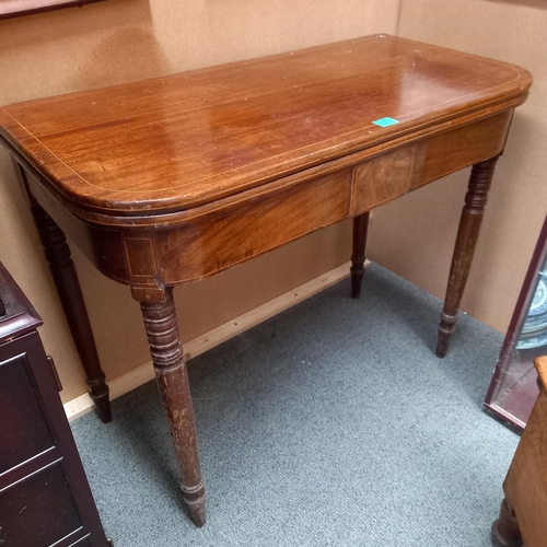 65 - Victorian Mahogany Tea Table with Inlaid Decoration on Turned Legs