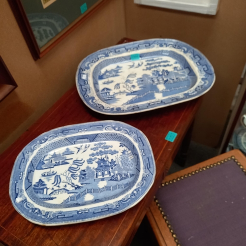 66 - Two Victorian Blue Willow pattern Platters