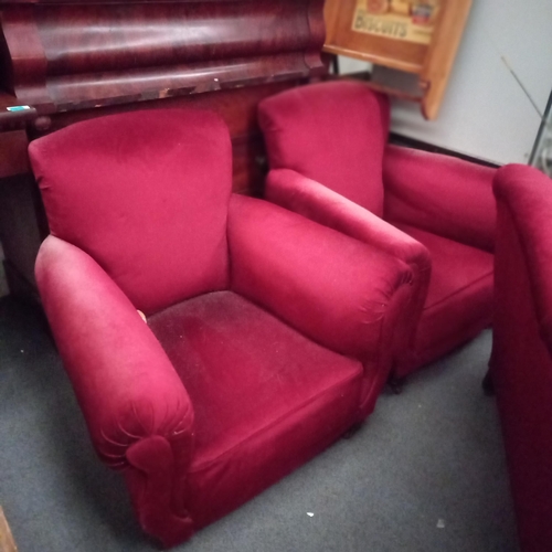 501 - Edwardian Red Upholstered Drawing Room Suite (3 pieces)