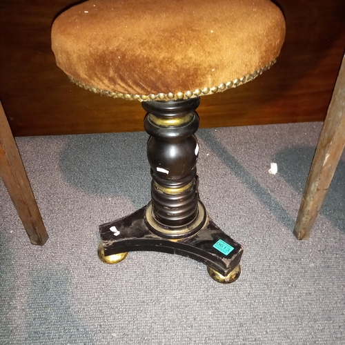 613 - Victorian Ebonised Piano Stool with Gilt Decoration