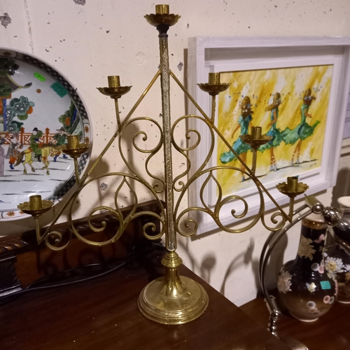 621 - Good Pair of Gothic Brass Candelabra