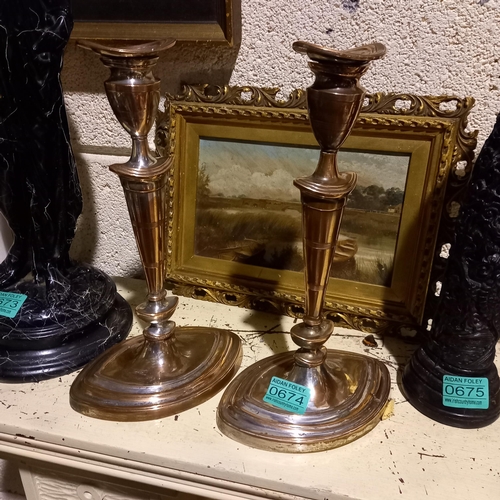 674 - Good Pair of Silver Plated Candlesticks