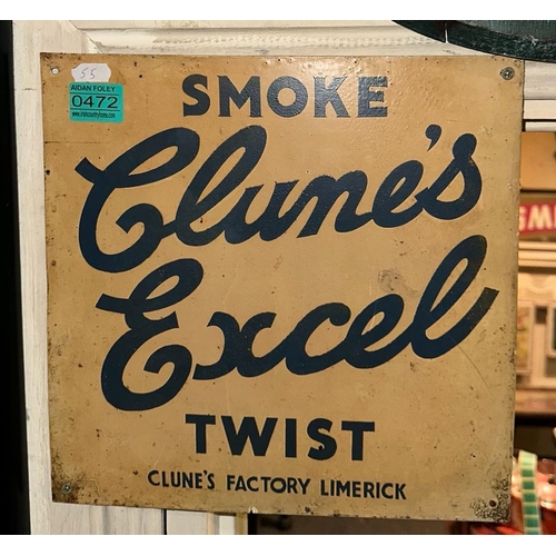 472 - Original Smoke Clunes Excel Twist - Clunes Factory Limerick Enamel Sign