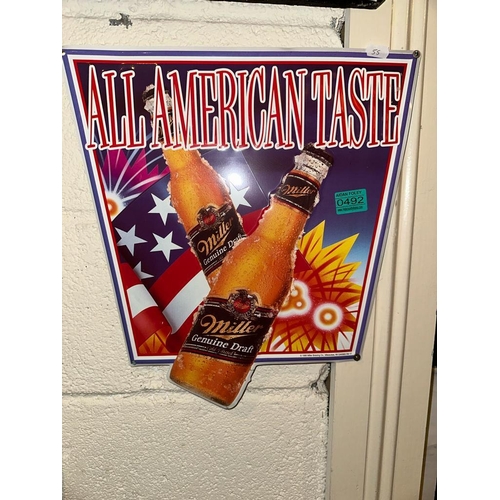 492 - All American Taste Miller Genuine Draft Metal Sign