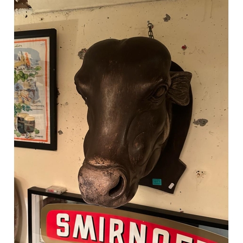 911 - Large Carved Wooden Cow Head