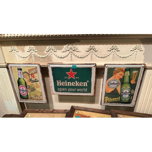 914 - 3 Beer Advertising Tin Signs - 2 Heineken and 1 Becks