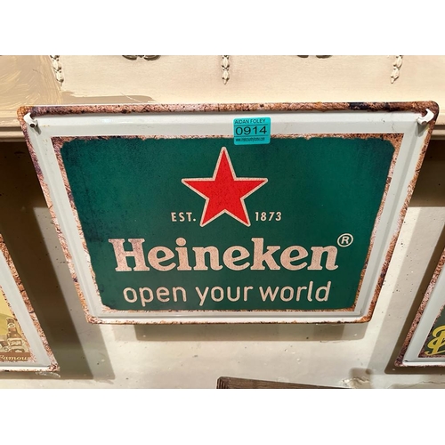 914 - 3 Beer Advertising Tin Signs - 2 Heineken and 1 Becks