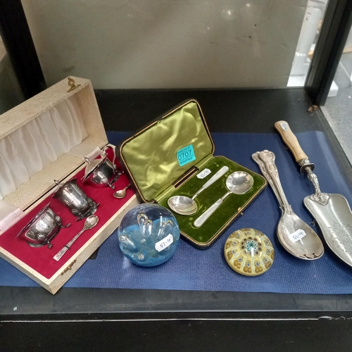 707 - Collection of plated Ware and 2 paperweights