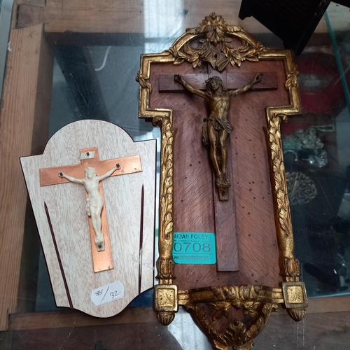 708 - 19th Century Cross mounted in Gilt Frame and one other