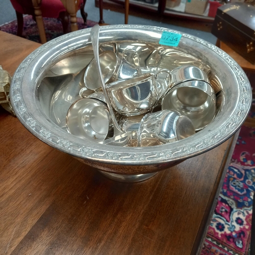 734 - Silver Plated Punch Bowls with cups & Ladel