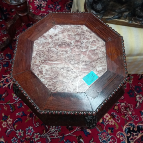 735 - Carved Hardwood Marble Inset Occasional Table