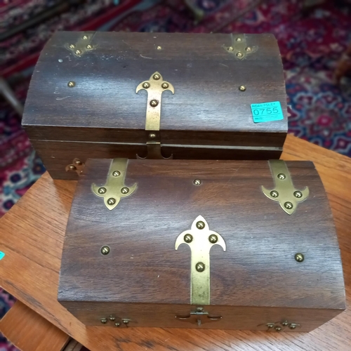 755 - 2 Brass Bound Gothic Style Boxes