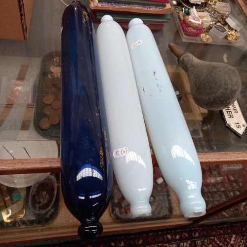 764 - 3 Victorian Glass Rolling Pins (all with some damage)