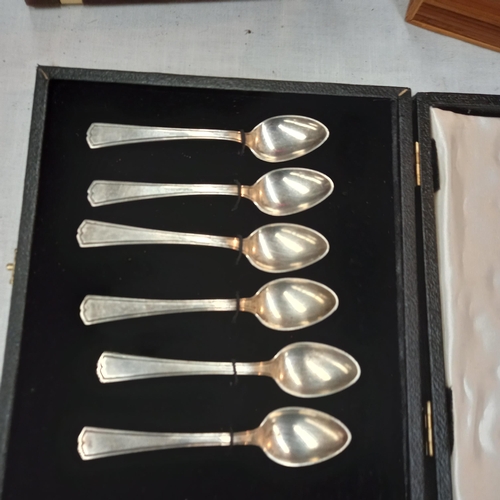 787 - Cased Set of 6 Spoons, Jewellery Box and Bamboo Green Box