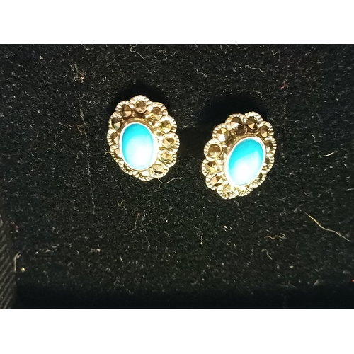 301 - Pair of Silver Turquoise Marcasite Earrings