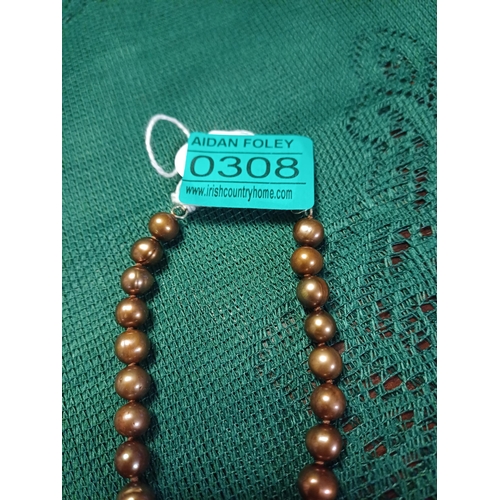 308 - Chocolate Coloured Cultured Pearls with a Silver Clasp