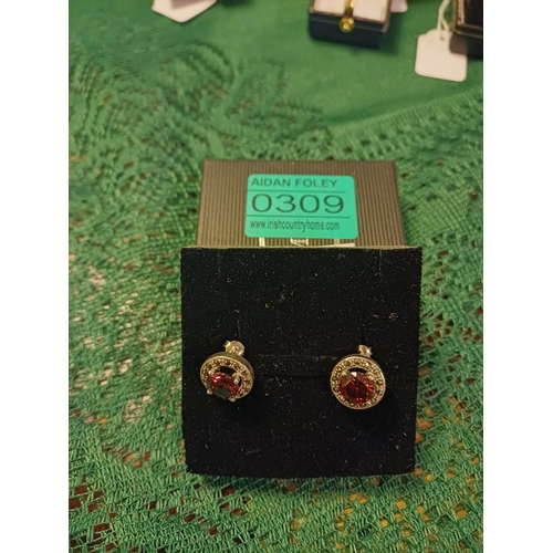 309 - Pair of Silver Garnet Marcasite Earrings