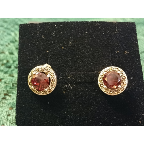 309 - Pair of Silver Garnet Marcasite Earrings