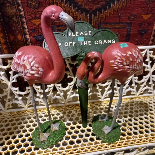 827 - Pair of Cast Iron Flamingo Figures -  73cm Tallest