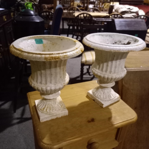 829 - Pair of Cast Iron Urns - 35cm Tall