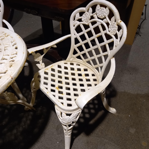 830 - Good Heavy Cast Iron Rose Pattern Patio Set with Table and 3 Armchairs