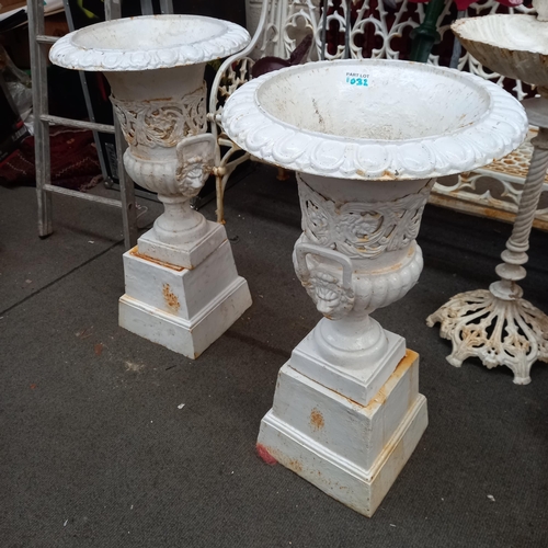 1032 - Pair of Cast Iron Urns on Stands