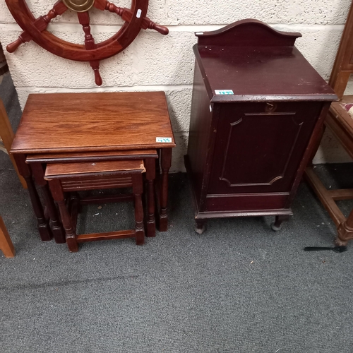 1033 - Mahogany Coal Purdonium and a Nest of 3 Oak Tables