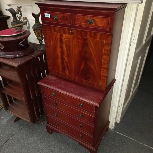 1035 - Vintage Inlaid Mahogany Secretaire Cabinet - neat size