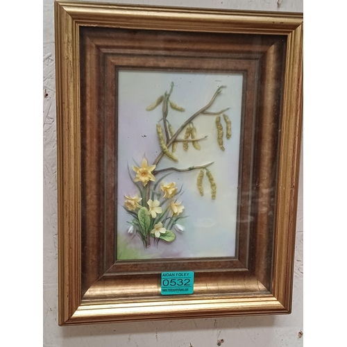 532 - Framed Ceramic Still Life of Flowers