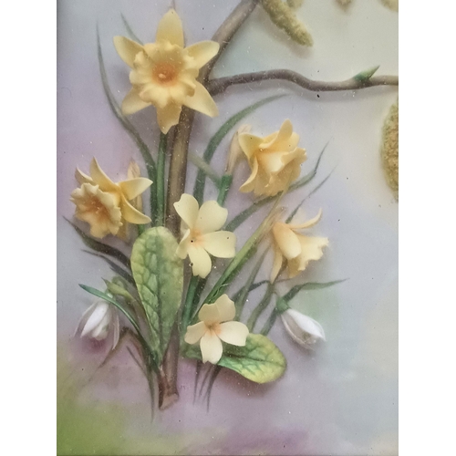 532 - Framed Ceramic Still Life of Flowers