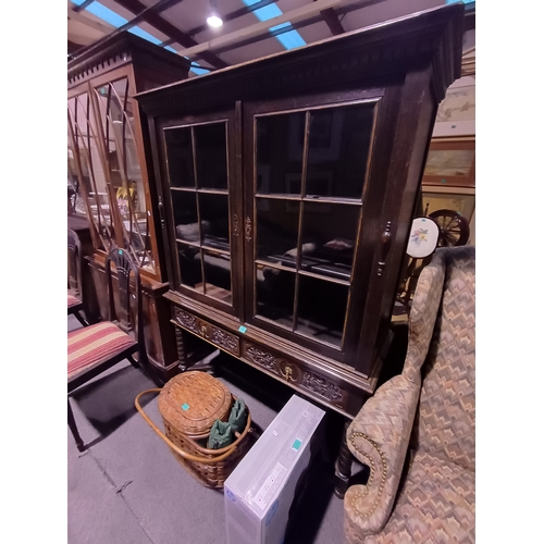 344 - 19th Century Carved Oak Cabinet Bookcase