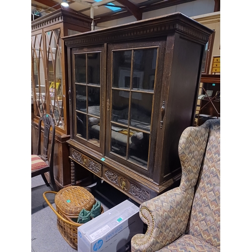 344 - 19th Century Carved Oak Cabinet Bookcase