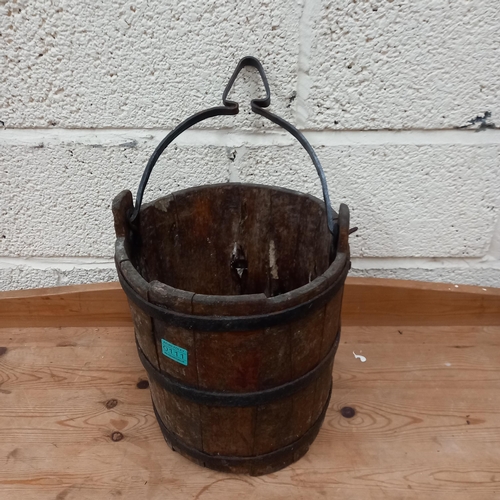 111 - Coopered Timber Bucket with Iron Handle