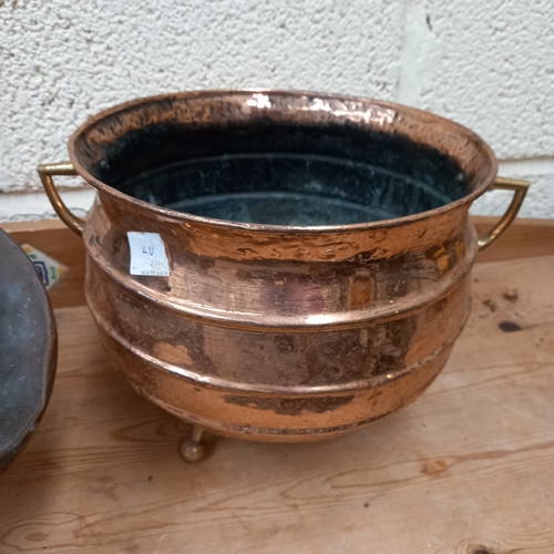 124 - Copper Coal Scuttle and a Copper Jardiniere on Brass Legs