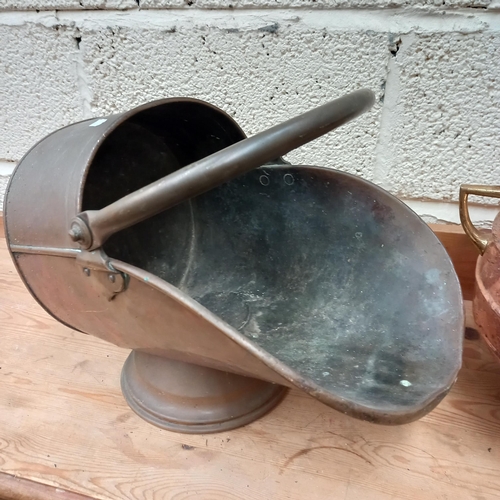 124 - Copper Coal Scuttle and a Copper Jardiniere on Brass Legs