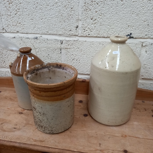 126 - Two Whiskey Crocks and a Stoneware Jar (Tallest 40cm) - as found