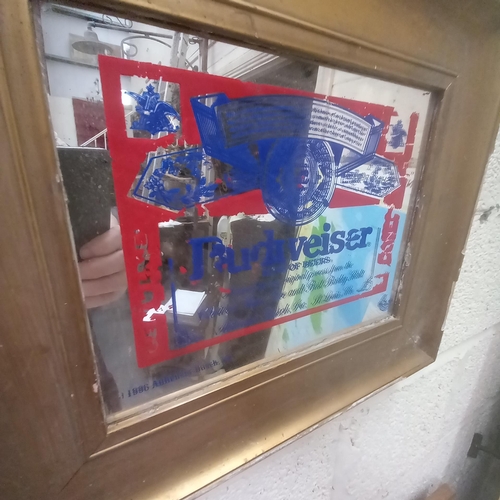 201 - Vintage Budweiser Gilt Framed Mirror (44cm x 37cm)