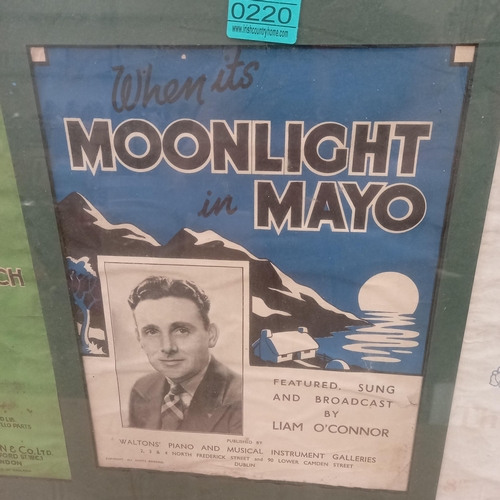 220 - Three Framed Music Sheets including Moonlight in Mayo