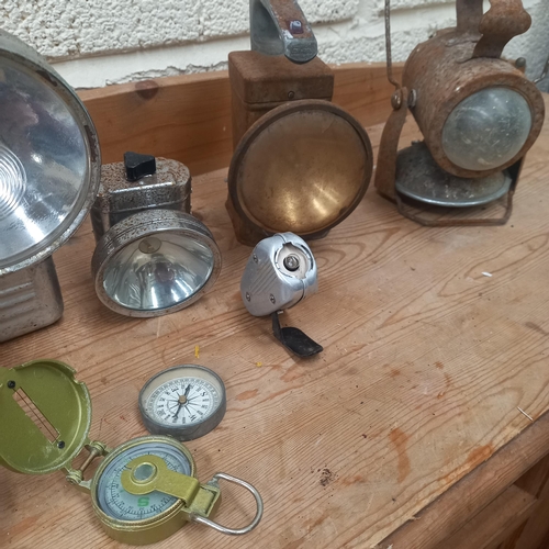 274 - Interesting lot of old Lamps (7) and Compasses (3)