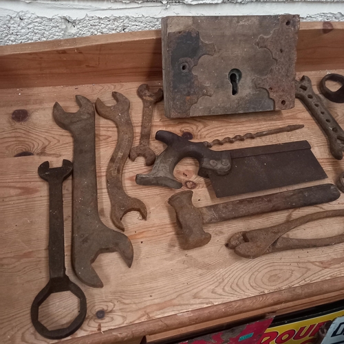 313 - Good lot of old Tools and a large Door Lock