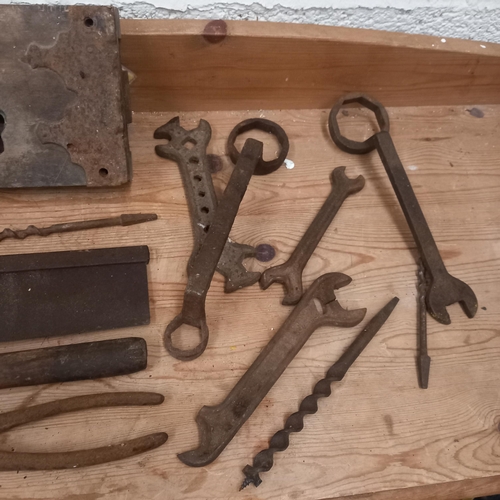 313 - Good lot of old Tools and a large Door Lock