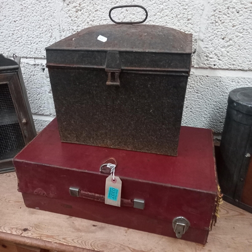 337 - Leather Travel Case, Wine Box, Wall Cabinet and a Metal Box