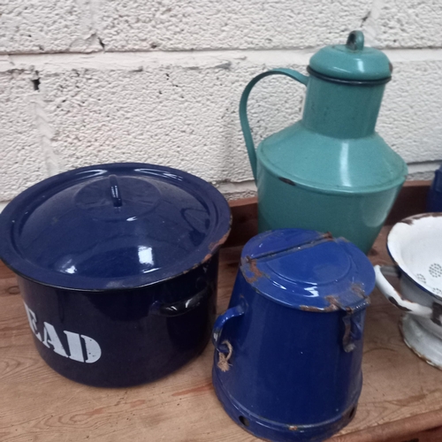 338 - Nice lot of Vintage Enamel Food Storage Pots and a Strainer