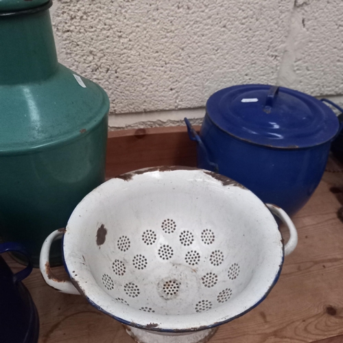 338 - Nice lot of Vintage Enamel Food Storage Pots and a Strainer