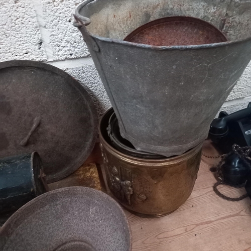 339 - Mixed lot of Metalware including a Bed Warmer, Plant Pots and a Raffle Box